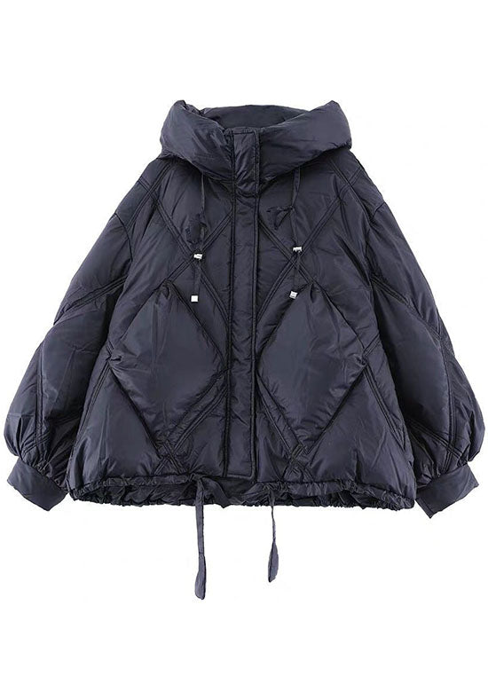 Schöne schwarze, lockere, warme Winter-Entendaunenjacke mit Reißverschluss