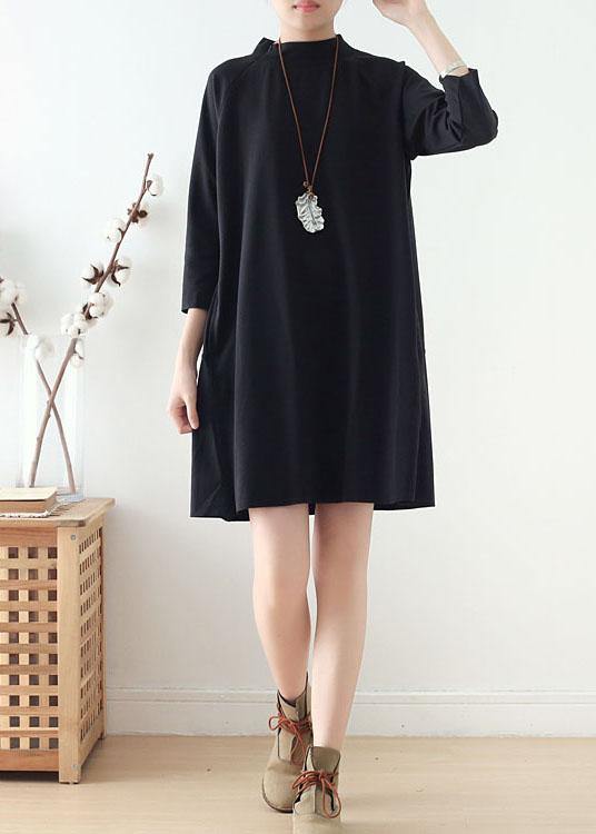 Beautiful Black zippered Cotton Long sleeve Pockets Fall Dress - bagstylebliss