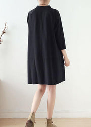 Beautiful Black zippered Cotton Long sleeve Pockets Fall Dress - bagstylebliss