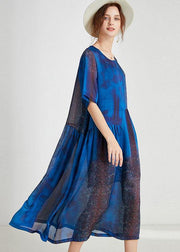 Beautiful Blue O-Neck Patchwork Summer Dresses Half Sleeve - bagstylebliss