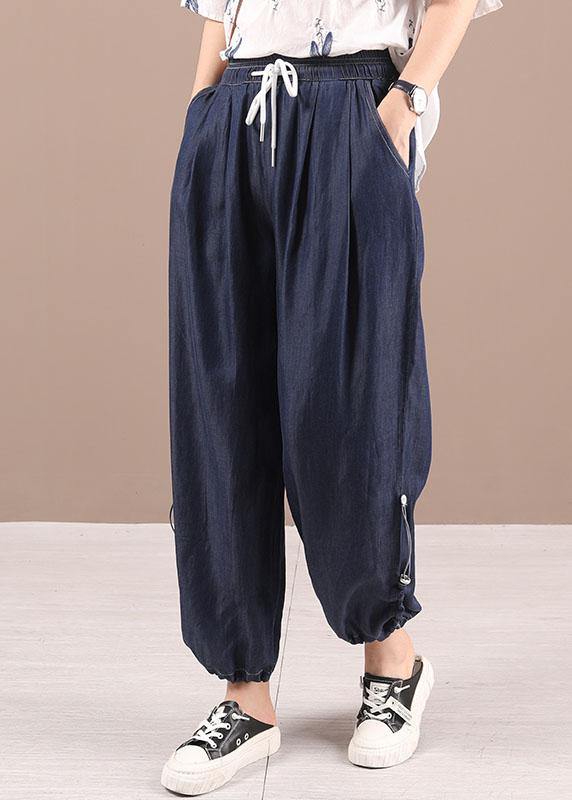 Beautiful Blue Pockets Denim Harem Pants - bagstylebliss