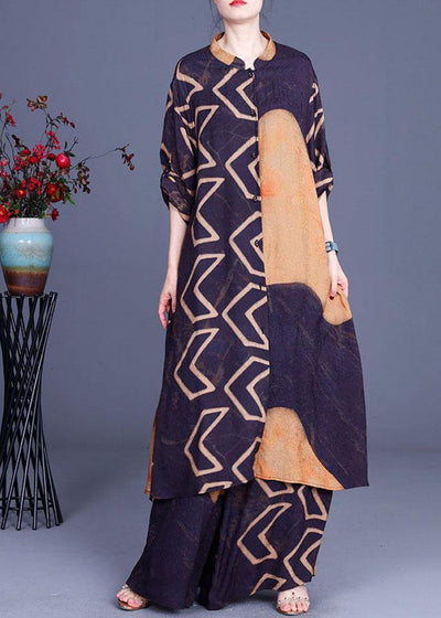 Beautiful Blue Yellow Print Button long shirts Wide Leg Two Pieces Set - bagstylebliss