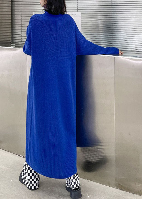 Beautiful Blue asymmetrical design Turtle Neck Knit Holiday Dress Spring