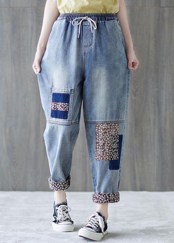 Beautiful Blue patchwork Pockets Cotton Pants Summer - bagstylebliss