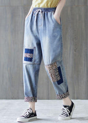 Beautiful Blue patchwork Pockets Cotton Pants Summer - bagstylebliss