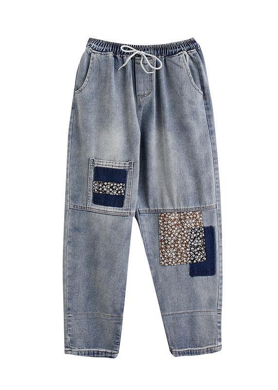 Beautiful Blue patchwork Pockets Cotton Pants Summer - bagstylebliss