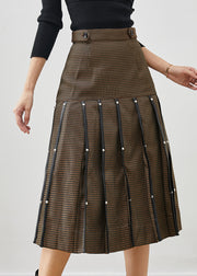 Beautiful Brown Rivet Silm Cotton Pleated Skirts Spring