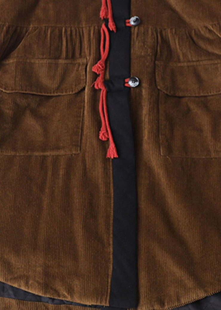 Beautiful Chocolate Patchwork Button Pockets Hoodies Outwear - bagstylebliss
