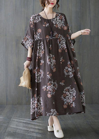 Beautiful Coffee Patchwork Print Summer Vacation Dress Half Sleeve - bagstylebliss