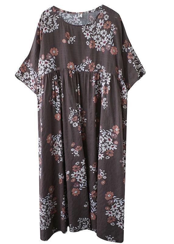 Beautiful Coffee Patchwork Print Summer Vacation Dress Half Sleeve - bagstylebliss