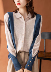 Beautiful Colorblock Peter Pan Collar Patchwork Cashmere Cardigans Spring