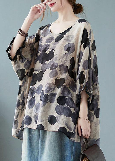 Beautiful Cotton Linen Gray Dotted Top Batwing Sleeve - bagstylebliss