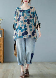 Beautiful Cotton Linen Gray Dotted Top Batwing Sleeve - bagstylebliss