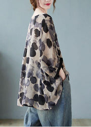 Beautiful Cotton Linen Gray Dotted Top Batwing Sleeve - bagstylebliss