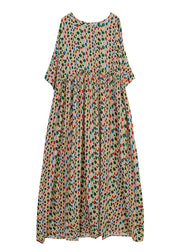 Beautiful Dot Print Patchwork Cotton Vacation Long Dresses Short Sleeve