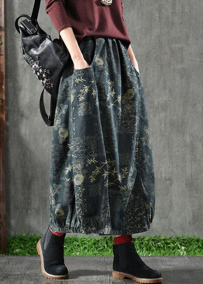 Beautiful Floral Elastic Waist Pockets Denim Skirts - bagstylebliss
