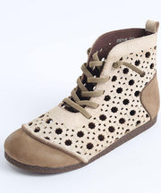 Beautiful Gladiator Walking Sandals Beige Genuine Leather Ankle boots - bagstylebliss