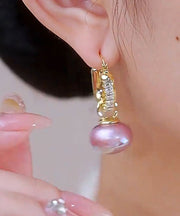 Beautiful Gold Copper Alloy Zircon Pearl Drop Earrings