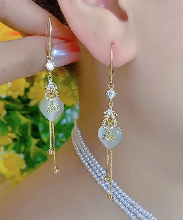 Beautiful Gold Copper Overgild Inlaid Zircon 520 Love Tassel Drop Earrings