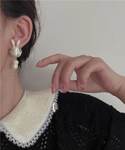 Beautiful Gold Sterling Silver Alloy Pearl Rabbit Drop Earrings