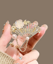 Beautiful Golden Yellow Alloy Crystal Pearl Floral Fan Tassel Duck Mouth Hairpin