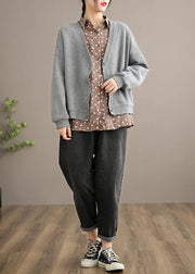 Beautiful Gray Fashion Clothes Pattern V Neck Button Down Spring outwears - bagstylebliss