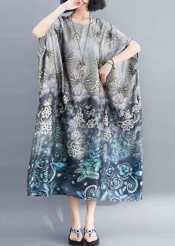 Beautiful Gray Print Long O Neck Baggy  Summer Dress - bagstylebliss