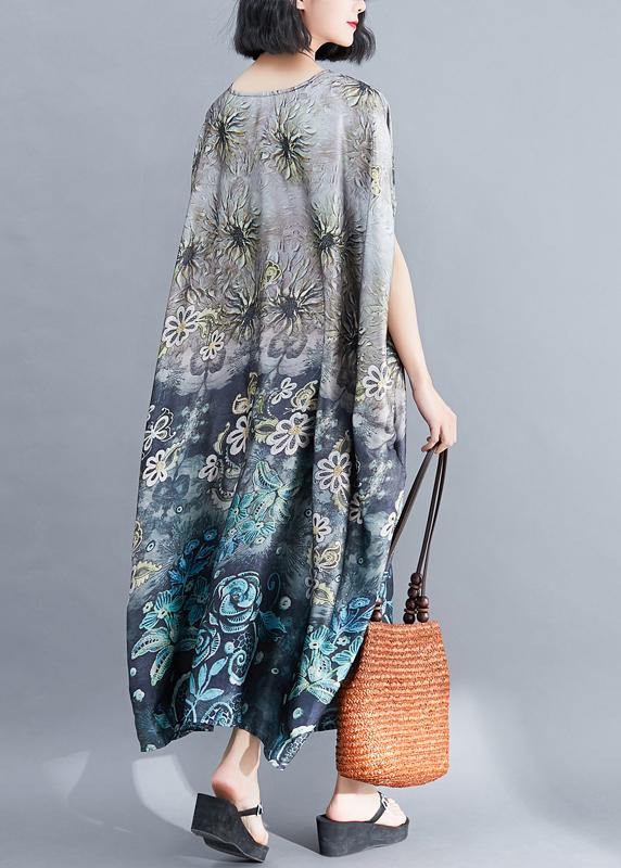 Beautiful Gray Print Long O Neck Baggy  Summer Dress - bagstylebliss