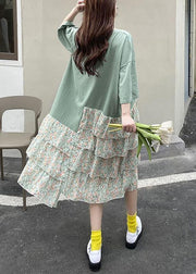 Beautiful Green Asymmetric Print Ankle Dress Summer - bagstylebliss
