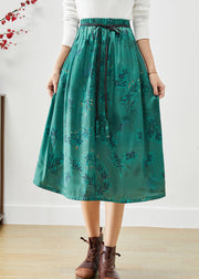 Beautiful Green Embroidered Bow Silk A Line Skirt Fall