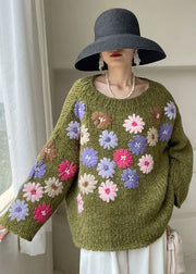 Schöne grüne gestickte florale Strickpullover Winter