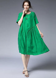 Beautiful Green O-Neck Wrinkled Summer Loose Two Pieces Set Short Sleeve - bagstylebliss