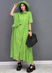 Beautiful Green Peter Pan Collar Asymmetrical Design Ruffled Vacation Dresses Short Sleeve