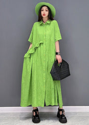 Beautiful Green Peter Pan Collar Asymmetrical Design Ruffled Vacation Dresses Short Sleeve