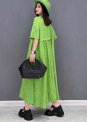 Beautiful Green Peter Pan Collar Asymmetrical Design Ruffled Vacation Dresses Short Sleeve