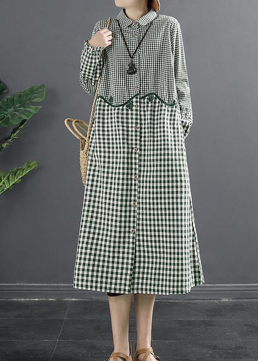 Beautiful Green Plaid Patchwork Plus Size Dress - bagstylebliss