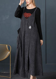Beautiful Grey Asymmetrical Design Corduroy Cotton Sundress - bagstylebliss