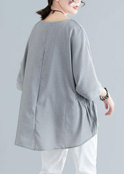 Beautiful Grey Cinched Cotton Blouse Tops Summer - bagstylebliss