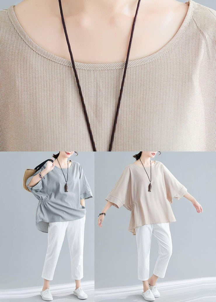 Beautiful Grey Cinched Cotton Blouse Tops Summer - bagstylebliss