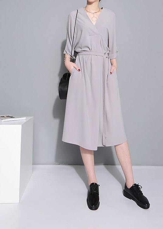 Beautiful Grey Half Sleeve Long Summer Chiffon Dress - bagstylebliss