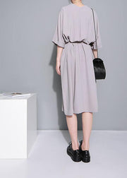 Beautiful Grey Half Sleeve Long Summer Chiffon Dress - bagstylebliss