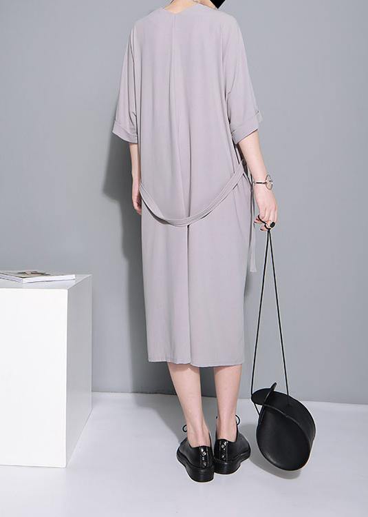 Beautiful Grey Half Sleeve Long Summer Chiffon Dress - bagstylebliss