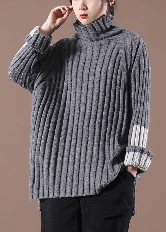 Beautiful Grey Turtleneck Side open Fall Cozy Sweater - bagstylebliss