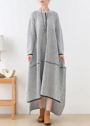 Beautiful Grey White Low High Side Open Fall Knitted Dress - bagstylebliss