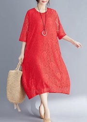 Beautiful Half sleeve o neck cotton dress Sweets red A Line Dresses Summer - bagstylebliss