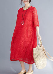 Beautiful Half sleeve o neck cotton dress Sweets red A Line Dresses Summer - bagstylebliss