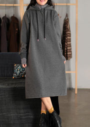 Beautiful Hooded Pockets Spring Clothes For Women Fabrics Gray Dress - bagstylebliss