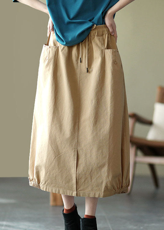 Beautiful Khaki Elastic Waist Pockets open Fall Skirts