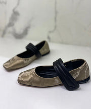 Beautiful Khaki Flat Shoes Stylish Splicing Buckle Strap