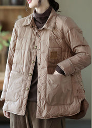 Beautiful Khaki Button Loose low high design Winter Down Coats